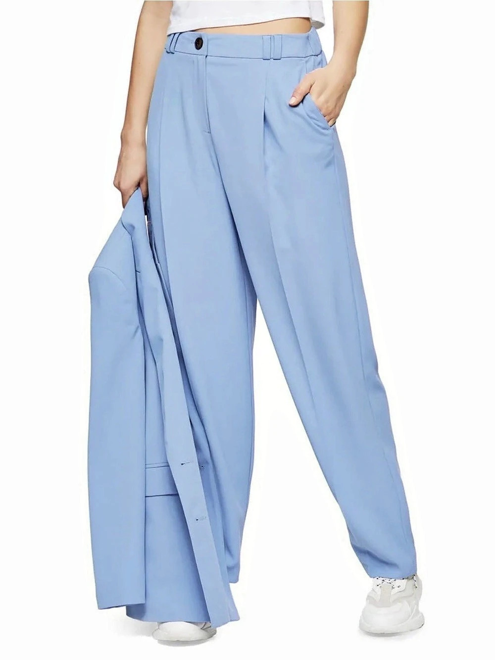 Top Shop Peg Pleated wide leg trousers Women's Blue Wide Leg Pantsuit Like New